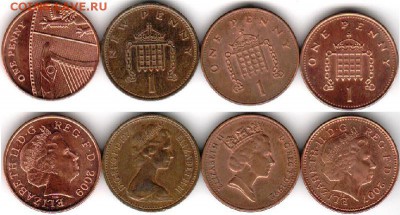 Великобритания  1 пенни -4 шт., 21.00 по мск 13.08.2014 - Великобритания  1 пенни 1972, 1992, 2007, 2009