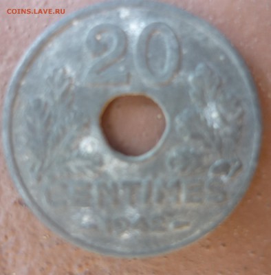 Франция 20 сантимов 1942 год Окупация - P1050396.JPG