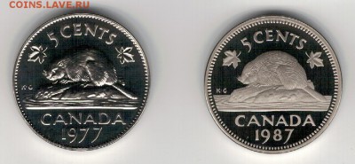 Канада 5 центов 1977 и 1987 (2шт) до 18.08 в 22.00мск (8969) - 4-кан5ц1