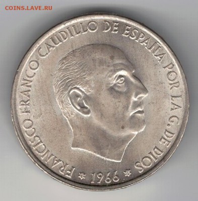 Ag ИСПАНИЯ 100 ПЕСЕТ 1966 (68) ДО 21.08.14 В 22.00МСК (9566) - 5-исп100