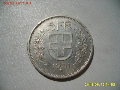 ШВЕЙЦАРИЯ,5 франков 1931г(В,хорошая)!до 18.08.2014 - S6001550.JPG