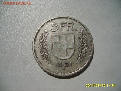 ШВЕЙЦАРИЯ,5 франков 1931г(В,лот 2)!до 18.08.2014 - S6001545.JPG