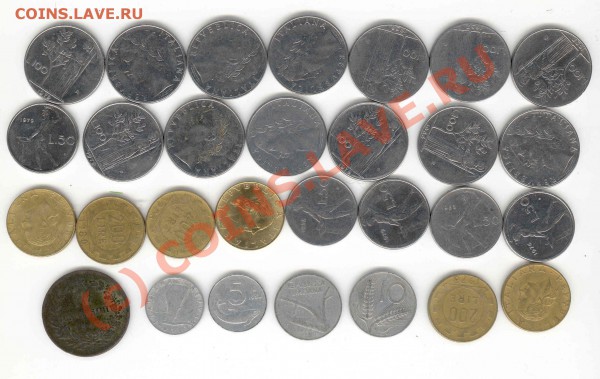Италия 29 монет. в т.ч. монета 19-го века 11.04.10 22:00 мск - вся Италия
