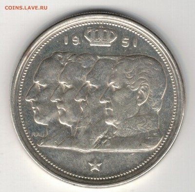 Ag БЕЛЬГИЯ 100 ФРАНКОВ 1951 ДО 28.08.14 В 22.00МСК (9626) - 5-б100ф51