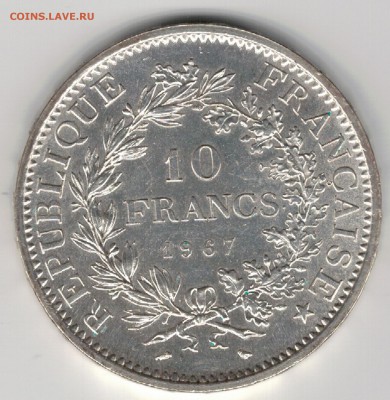 Ag ФРАНЦИЯ 10 ФРАНКОВ 1967 ДО 28.08.14 В 22.00МСК (9606) - 5-ф10ф67а