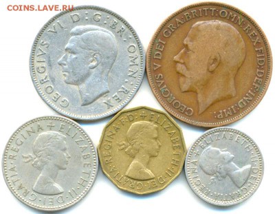 5 британских монет 1916 - 1960; до 24.08_22.34мск - 8310