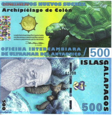 Галапагосы 500 новых сукре 2010 пластик до 26.08 22.00мск - Галапагосские острова 500 новых сукре 2010 пластик
