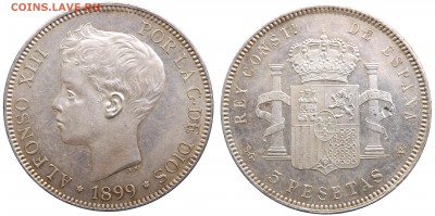 ИСПАНИЯ 5 песет 1899 (99) до 31.08.14 21.00мск - 5pesetas1899