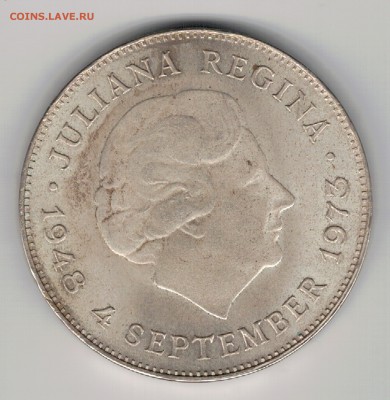 Ag Нидерланды 10 гульденов 1973 Юбилей 01.09 в 22.00 (9602) - 5-нид10г