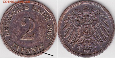 Браки на иностранных монетах - 2 пфеннига 1906 г. (A)