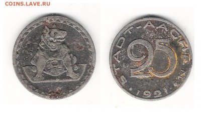 Аахен 25 пфеннингов 1921 до 3.09 в 22.00 п - Аахен 25 пф. 1921
