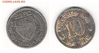 Кобленц 10 пфеннингов 1918 до 3.09 в 22.00 п - Кобленц 10 пф. 1918