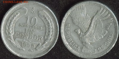 Чили 10 песо (1 кондор) 1958 до 22:00мск 02.09.14 - Чили 10 песо (1 кондор) 1958