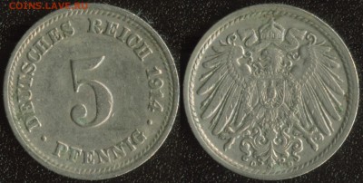 Германия (Империя) 5 пфеннигов 1914D 22:00мск 02.09.14 - Германия (Империя) 5 пфеннигов 1914 D