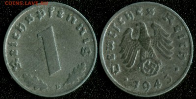 Германия (Рейх) 1 пфенниг 1943a до 22:00мск 02.09.14 - Германия 1 пфенниг 1943