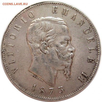с 200р !!! Италия, 5 лир, 1873, до 05.09 - lot-179991-1