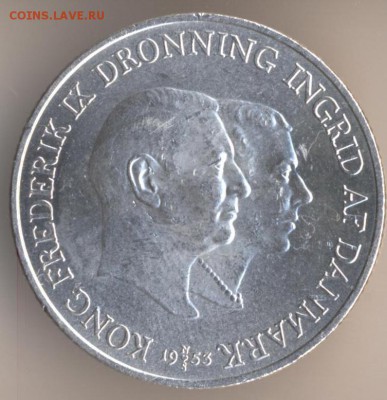 ДАНИЯ 2 кроны 1953. Гренландия. Штемпельная. Серебро. - 102