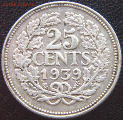 Нидерланды_25 центов 1939. Серебро; до 09.09_22.00мск - 8570
