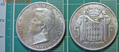 Серебряные иностранные монеты - 5 франков 1966