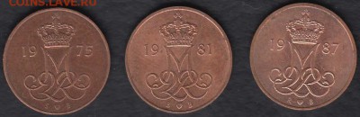 Дания 1975, 1981, 1987 до 12.09.2014 22-00 - Дания 5 эре 3 монеты р