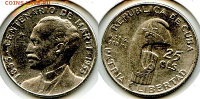 Куба. 1953г. 25 сентавос. Столетие-рождение Х.Марти. до18.09 - CoinsHere876
