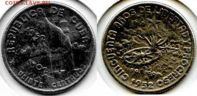 Куба. 1952г. 20 сентавос. 50 лет Республики Куба. до 20.09. - CoinsHere874