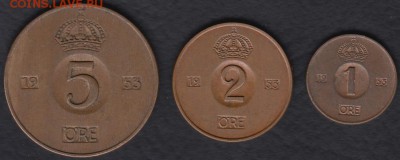 Швеция 1, 2, 5 эре 1953 до 16.09.2014 22-00 - Швеция подборка 1953 а