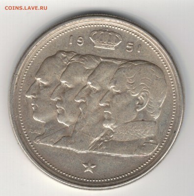 Ag БЕЛЬГИЯ 100 ФРАНКОВ 1951 ДО 18.09.14 В 22.00МСК (9579) - 5-бел1951