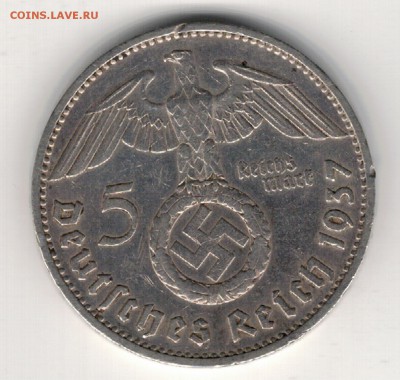 Ag ГЕРМАНИЯ 5 МАРОК 1937D ДО 18.09.14 В 22Ч (9648) - 5-герм5а