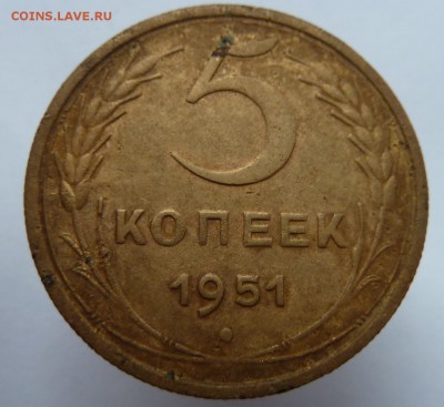 5 копеек 1951(шт. 2.1А)до 18.9.2014 (22.00 мск) с 200 руб. - 5к51_рев