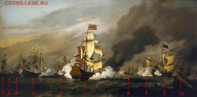 Монеты с Корабликами - The 'Gouden Leeuw' at the Battle of the Texel, 21 August 1673