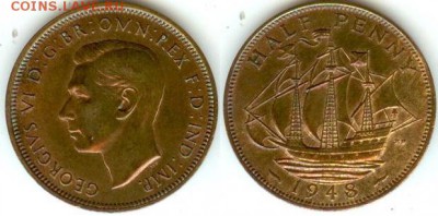 2 пенни 1948, до 21.00 мск 25.09.2014 - Великобритания  0,5 пенни 1948