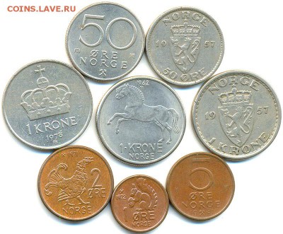 8 норвежских монет 1957 - 1981; до 20.09_22.00мск - 8327