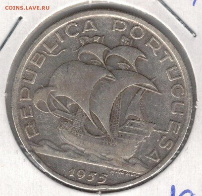 Ag ПОРТУГАЛИЯ 10 ЭСКУДО 1955 ДО 25.09.14 В 22.00МСК (9639) - 5-порт10э