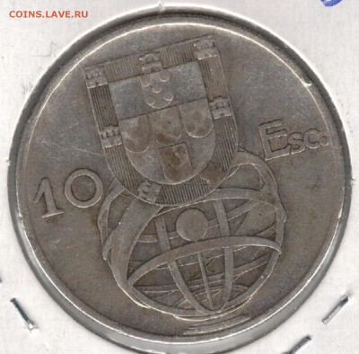 Ag ПОРТУГАЛИЯ 10 ЭСКУДО 1955 ДО 25.09.14 В 22.00МСК (9639) - 5-порт10э1