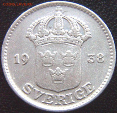 Швеция_25 эре серебром 1938; до 21.09_22.12мск - 8640