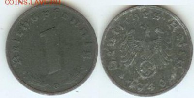 Германия 1 пфенниг 1940 G до 21.00 по Москве 29.09.2014 - Германия 1 пфеннинг 1940