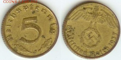Германия 5 пфеннигов 1937-J до 21.00 по Москве 29.09.2014 - Германия 5 пфеннигов 1937