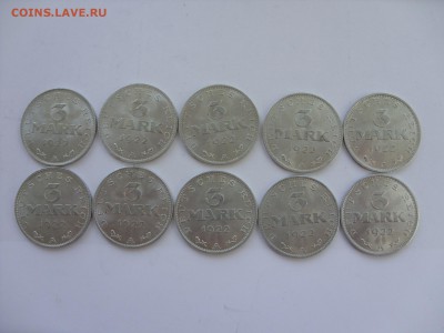 Монеты Германии. Опт. - 3 марки 1922 10 штук - 1.JPG