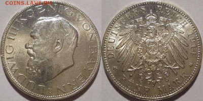 5 марок 1914 Бавария штемпельная - 5 марок 1914 Бавария UNC
