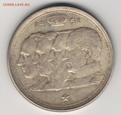 Ag БЕЛЬГИЯ 100 ФРАНКОВ 1951 ДО 02.10.14 В 22.00МСК (9580) - 5-бел