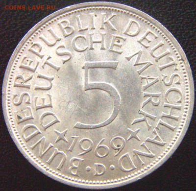 ФРГ_5 марок 1969(D). Отличное серебро; до 28.09_22.28мск - 8687