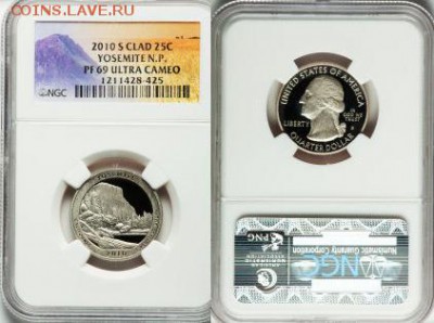 США 2010г 25C Yosemite National Park Clad PR69 до04.10в21.30 - 2010-SB25C Q Yosemite National Park Clad PR69 Ultra Cameo NGC