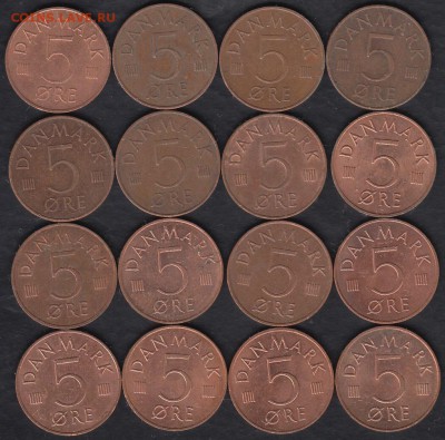 Дания 5 эре 1973-1988 16 монет до 06.10.2014 22-00 - Дания 5 эре 1973-1988 а