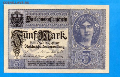 ГЕРМАНИЯ 5 марок 1917 UNC  до 9.10 22.00 мск - Без имени-4