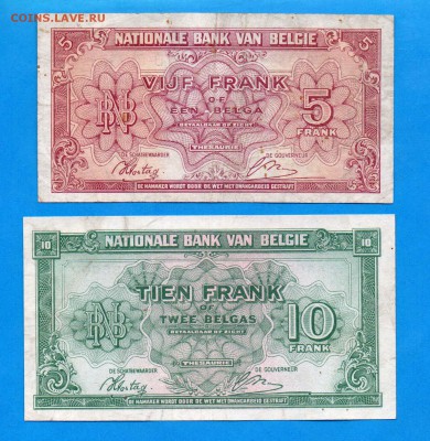 БЕЛЬГИЯ 5 и 10 франков 1943 до 9.10 22.00 мск - Без имени-12