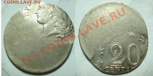 Аргентинский  брак  20  сентавос  1930 г. - falla.20.cent.1930