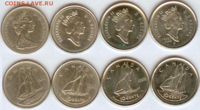 Канада 10 центов -4 шт. 1972-2003, до 21.00 мск 15.10.2014 - Канада 10 центов 4 шт.