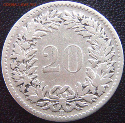 Швейцария_20 раппенов 1850. Неплохой биллон; до 09.10_22.38м - 8655