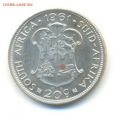 Ag. ЮАР 20 центов 1961. АU. до 16.10 22.00 - 1
